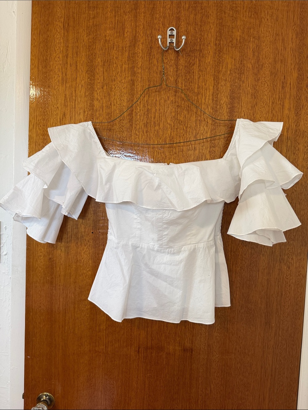 Amanda Uprichard White Off-Shoulder Ruffle Peplum Blouse